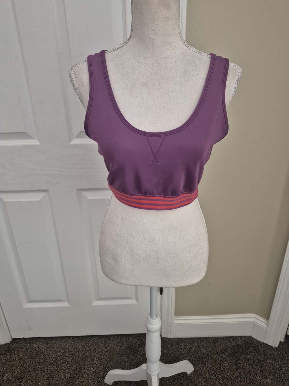 adidas Purple Scoop Sports Bra with Pink-Red Striped Band
